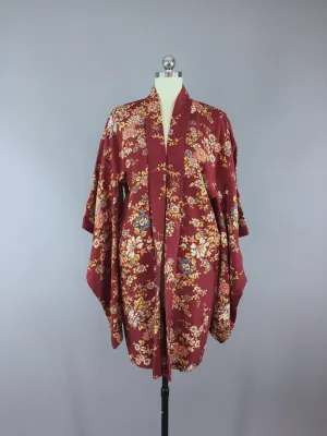 1920s Vintage Silk Haori Kimono Cardigan / Marsala Floral Print