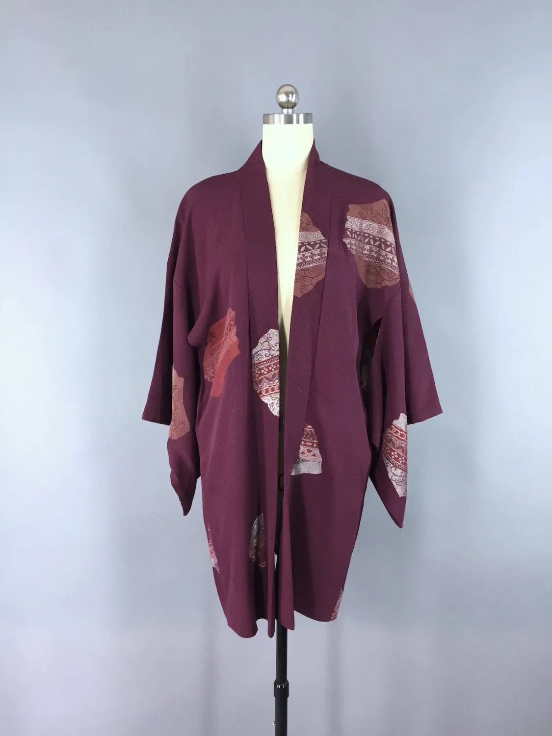 1960s Silk Haori Kimono Cardigan Jacket / Purple