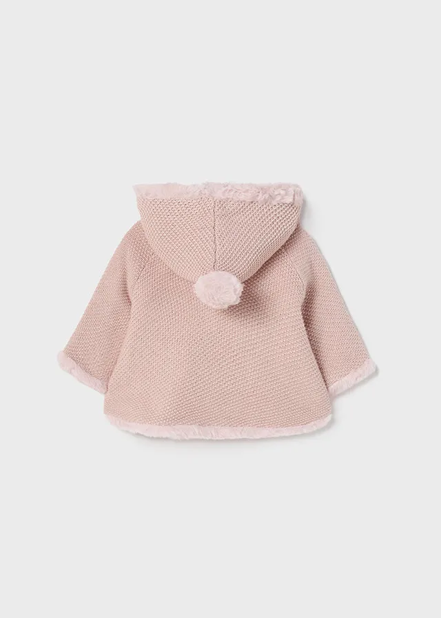 2395 Baby Pink Long knitted cardigan newborn girl