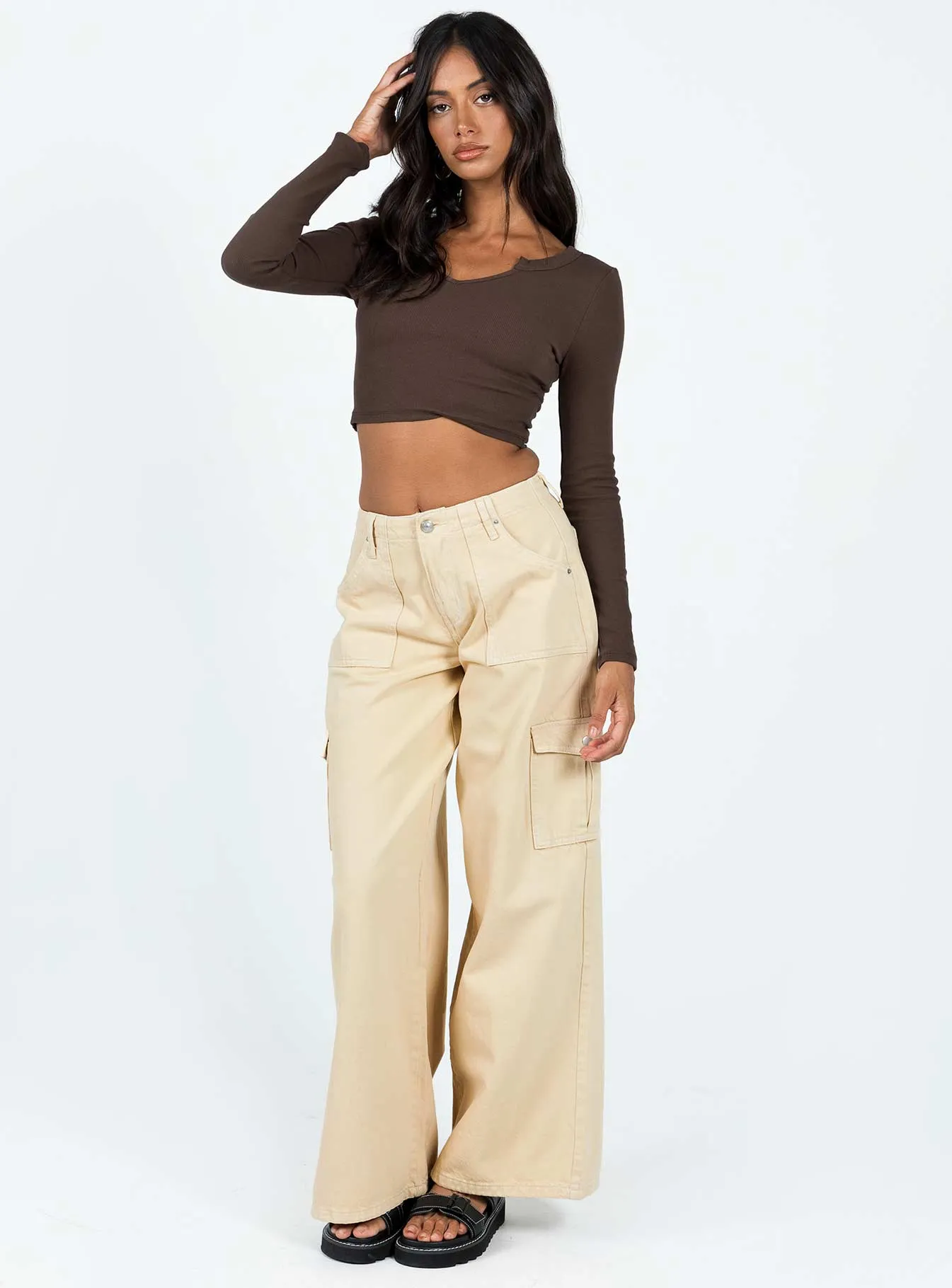 Adrianne Wide Leg Cargo Jeans Stone