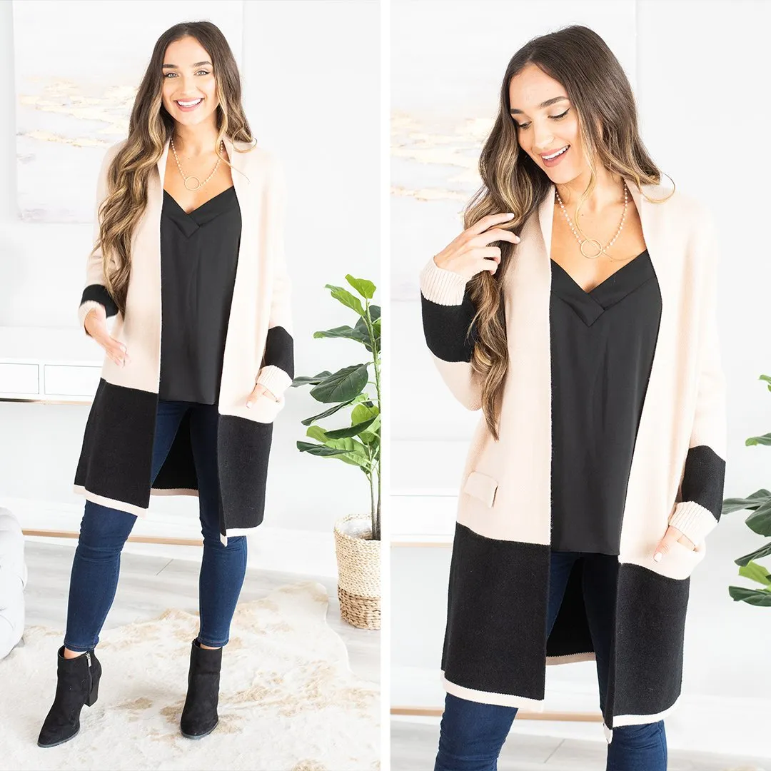 All I Could Want Taupe Black Colorblock Cardigan