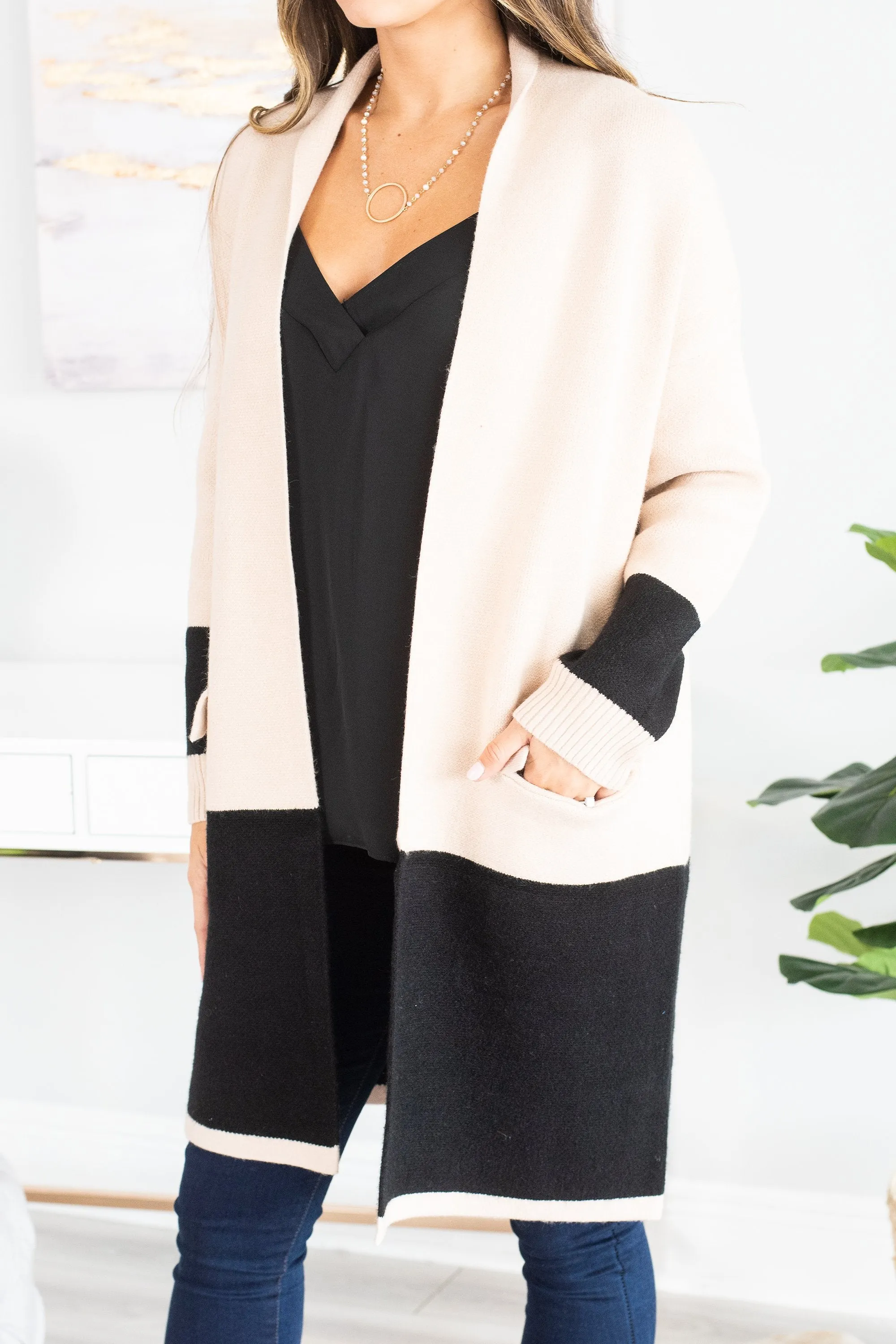 All I Could Want Taupe Black Colorblock Cardigan