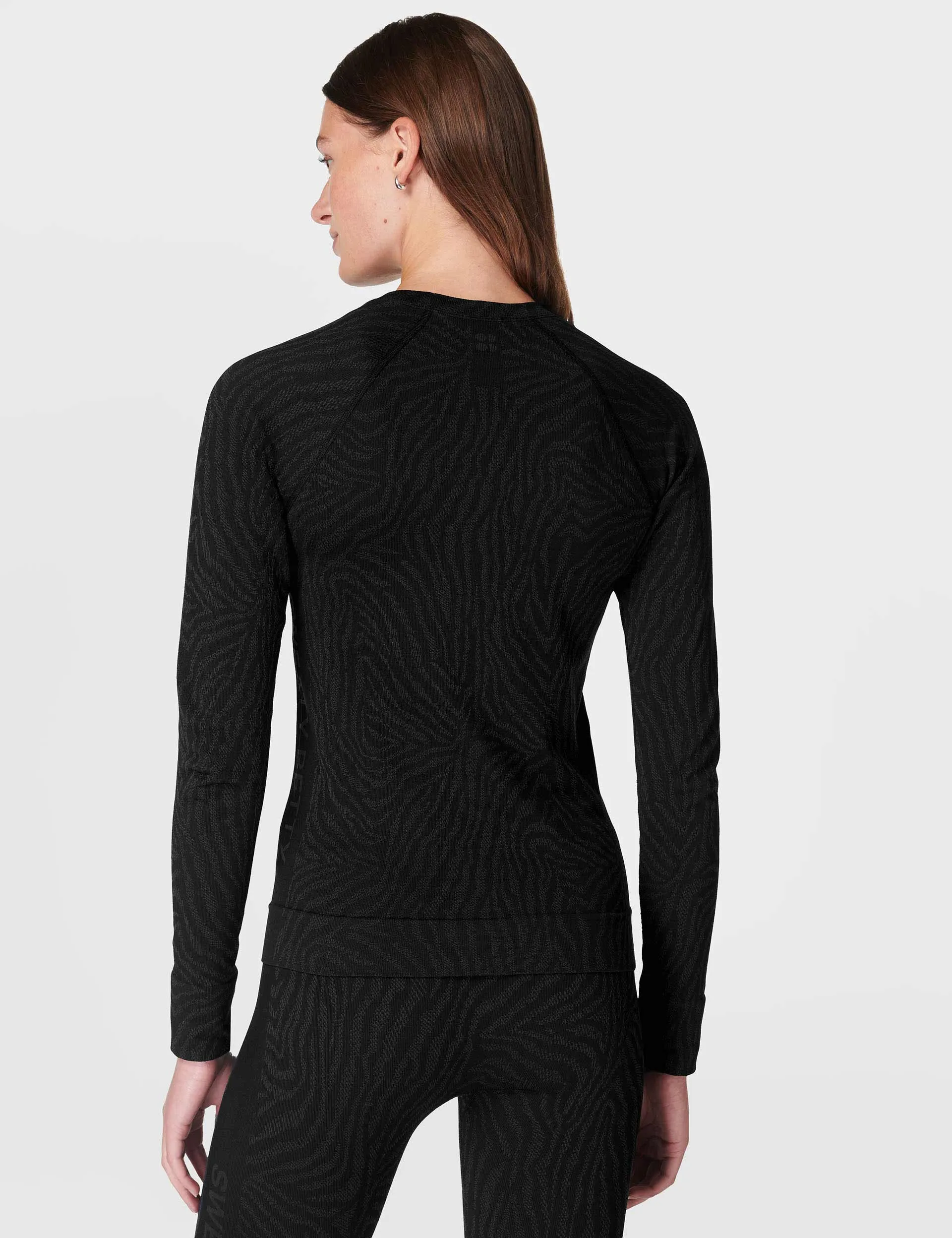 Animal Crew Neck Base Layer Top - Black Zebra Lines Jacquard