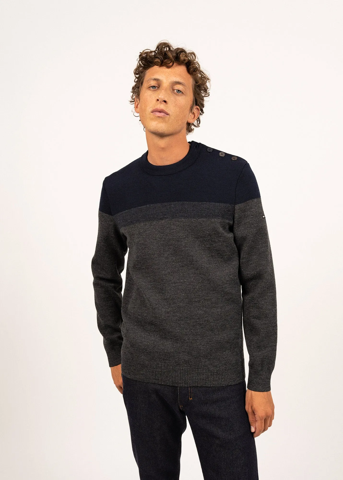 Aquitaine sailor jumper - regular fit, in wool (GRIS/MARINE)