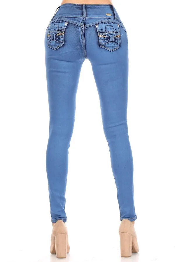 Awestruck High Waist Jeans With Embellished Pockets