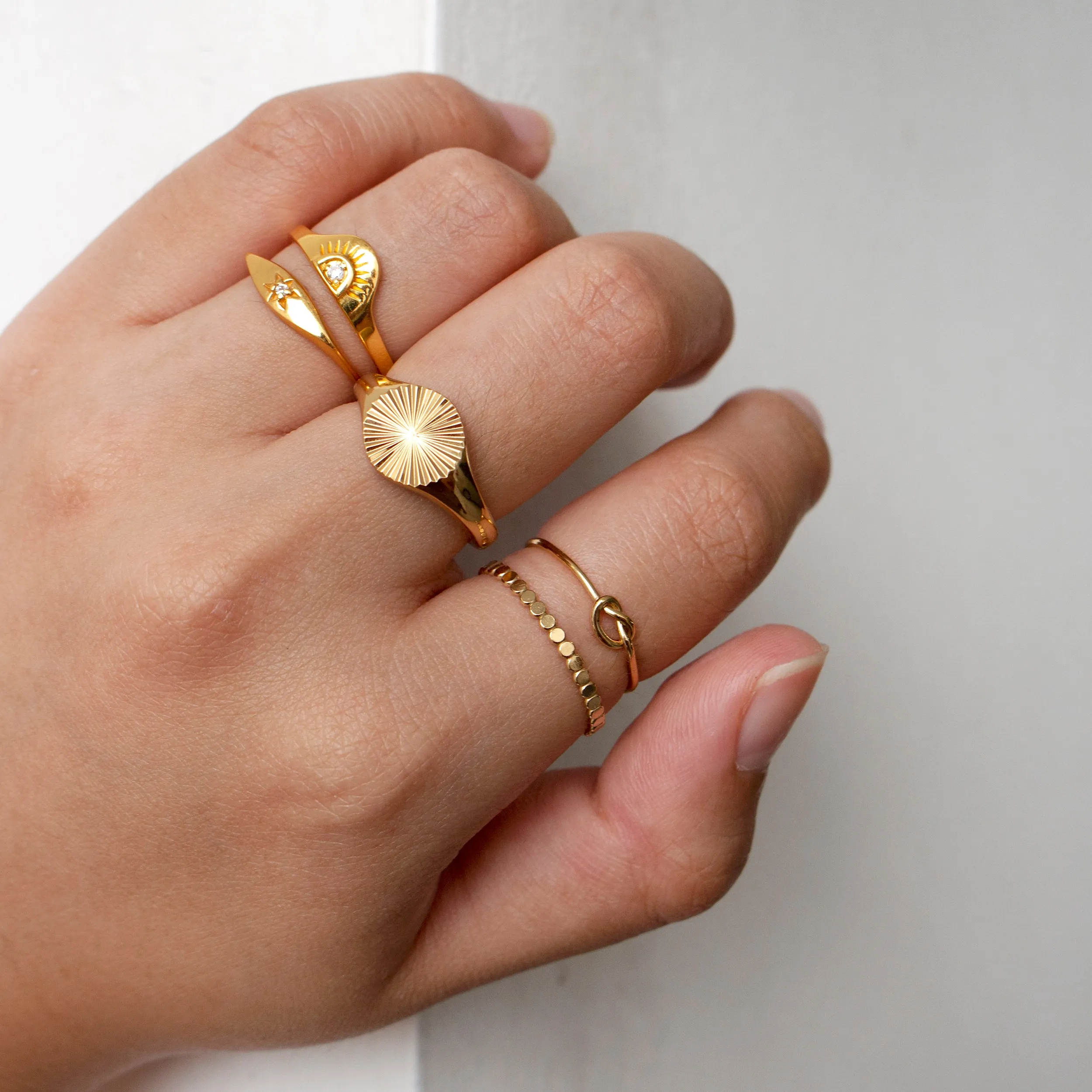 Beaded Disc Stacking Ring Gold