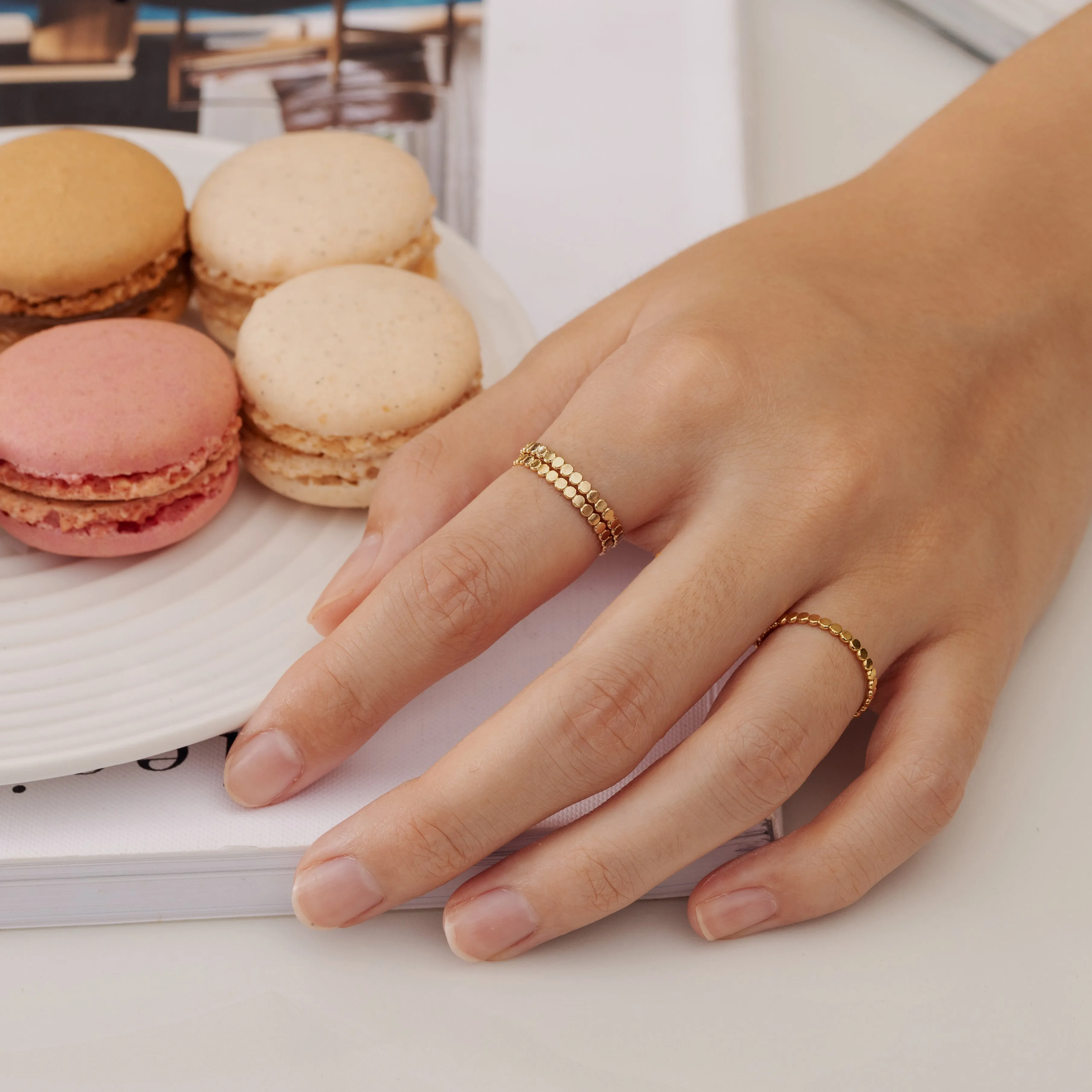 Beaded Disc Stacking Ring Gold