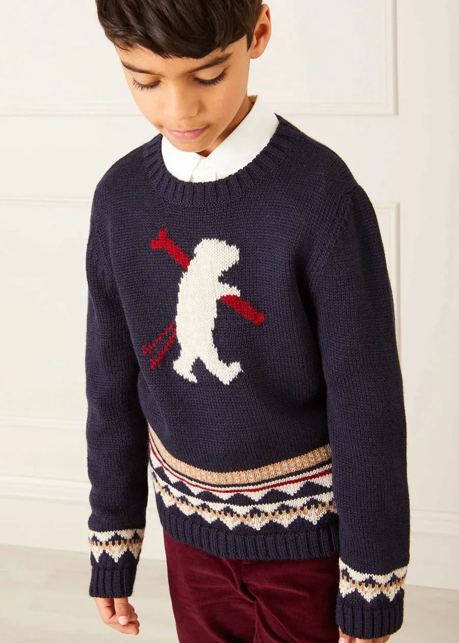 Bear Intarsia Jumper in Navy (4-10yrs)