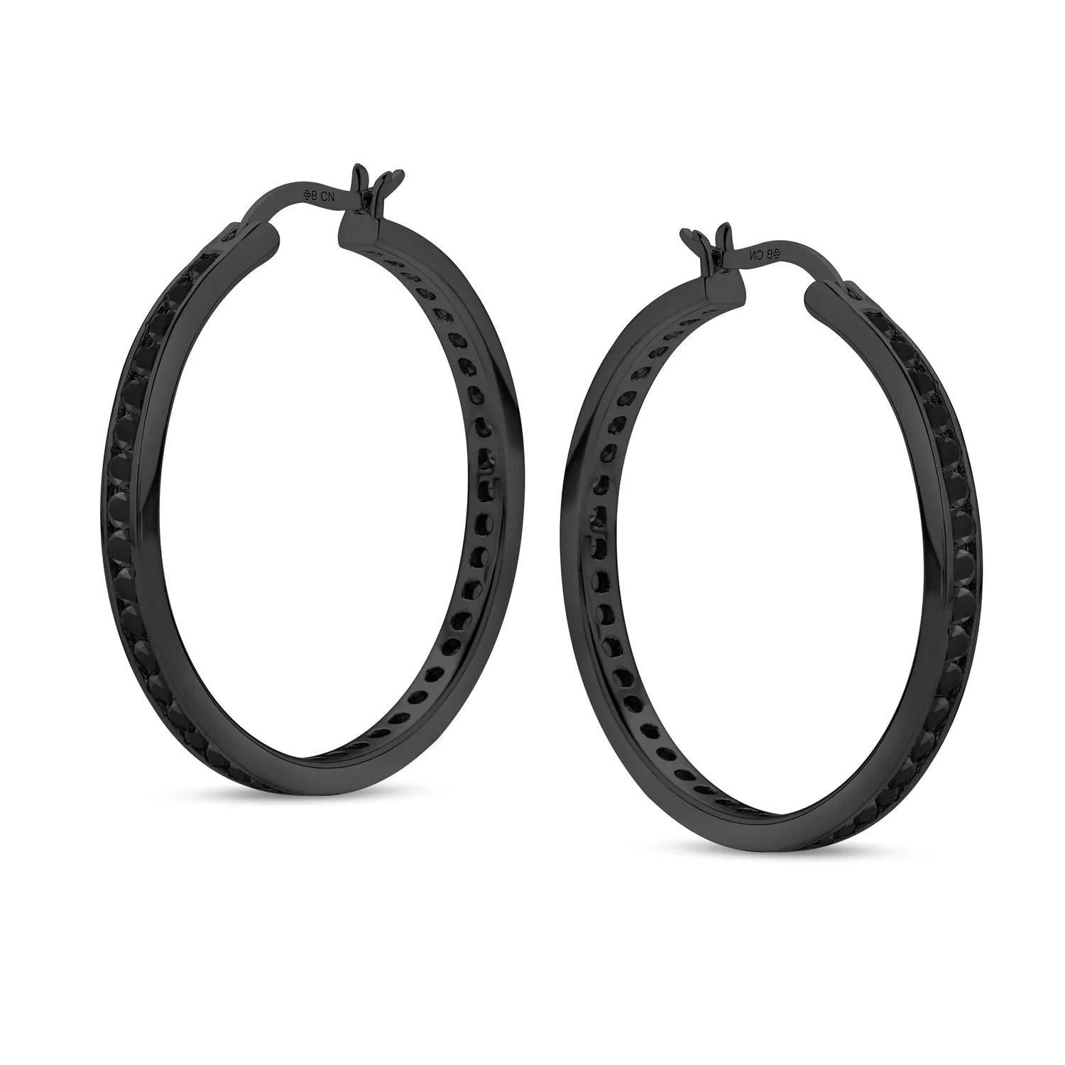 Black Clear Bridal Pave AAA CZ Big Hoop Earrings Gold .925 Silver