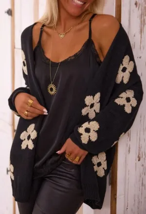 Black Floral Cardigan - #7756-7759