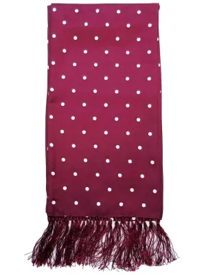 Burgundy & White Polka Dot Pure Silk Aviator Scarf