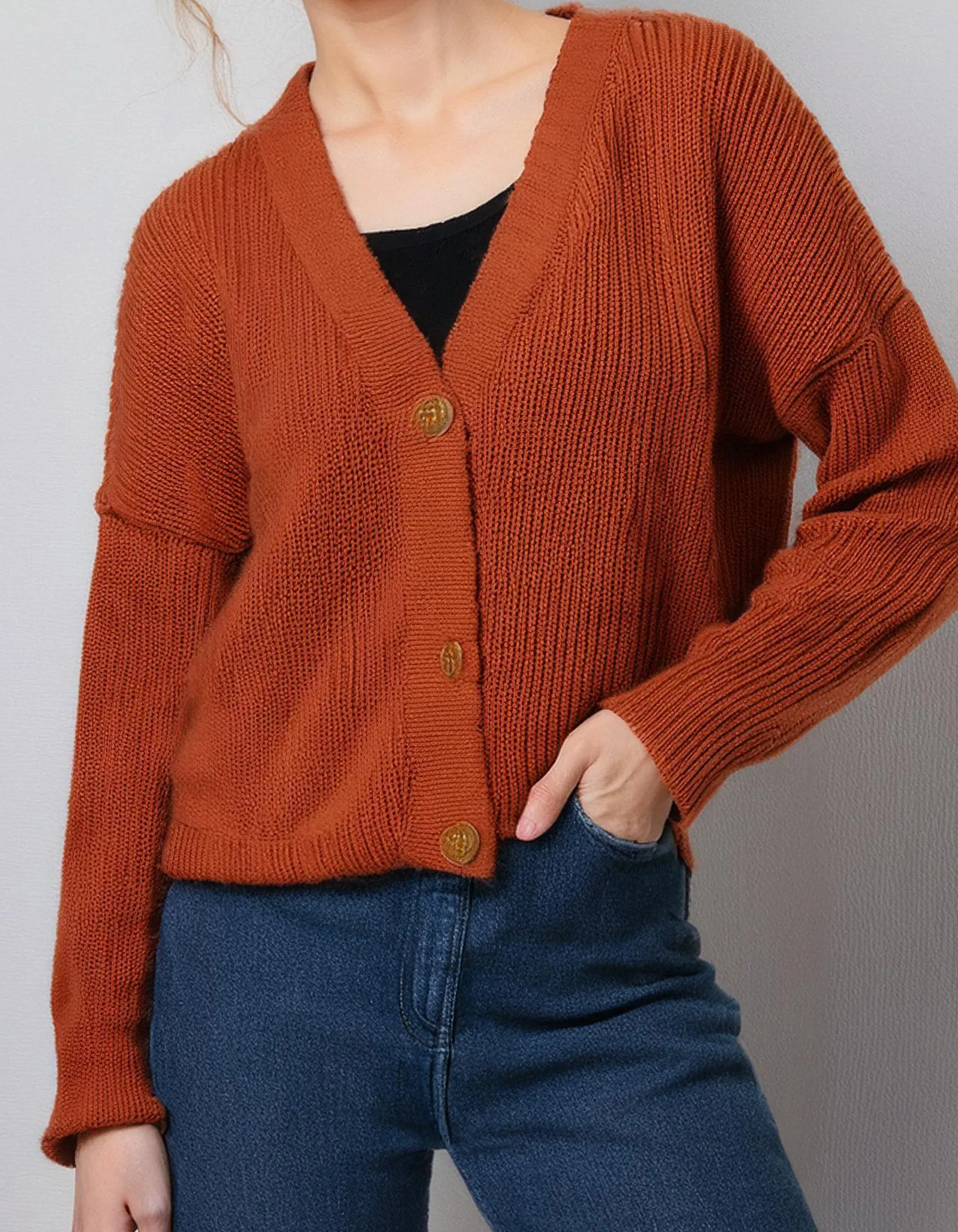 Burnt Orange V-Neck Cardigan