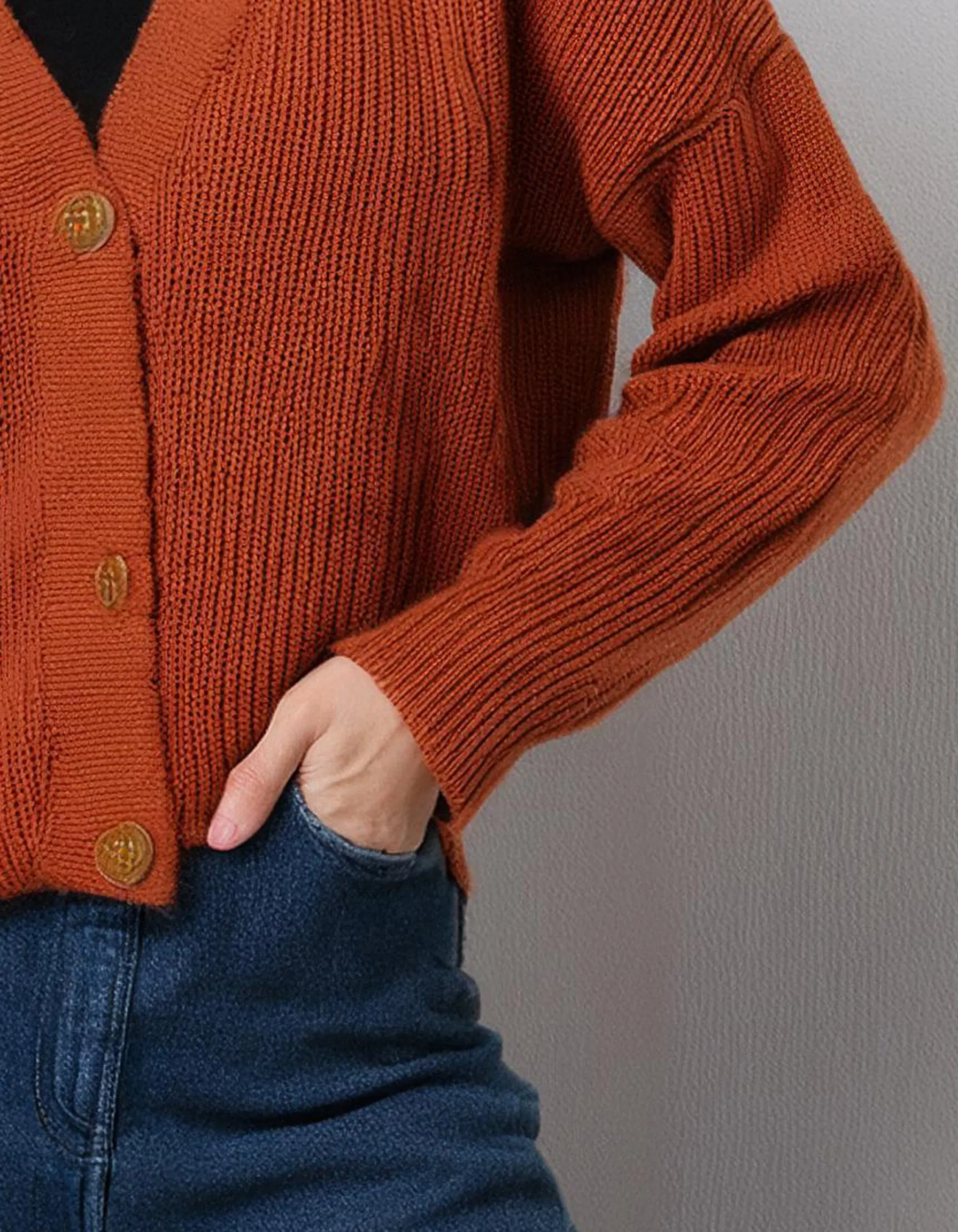 Burnt Orange V-Neck Cardigan