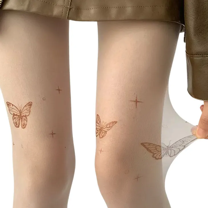 Butterfly Print Sheer Tights