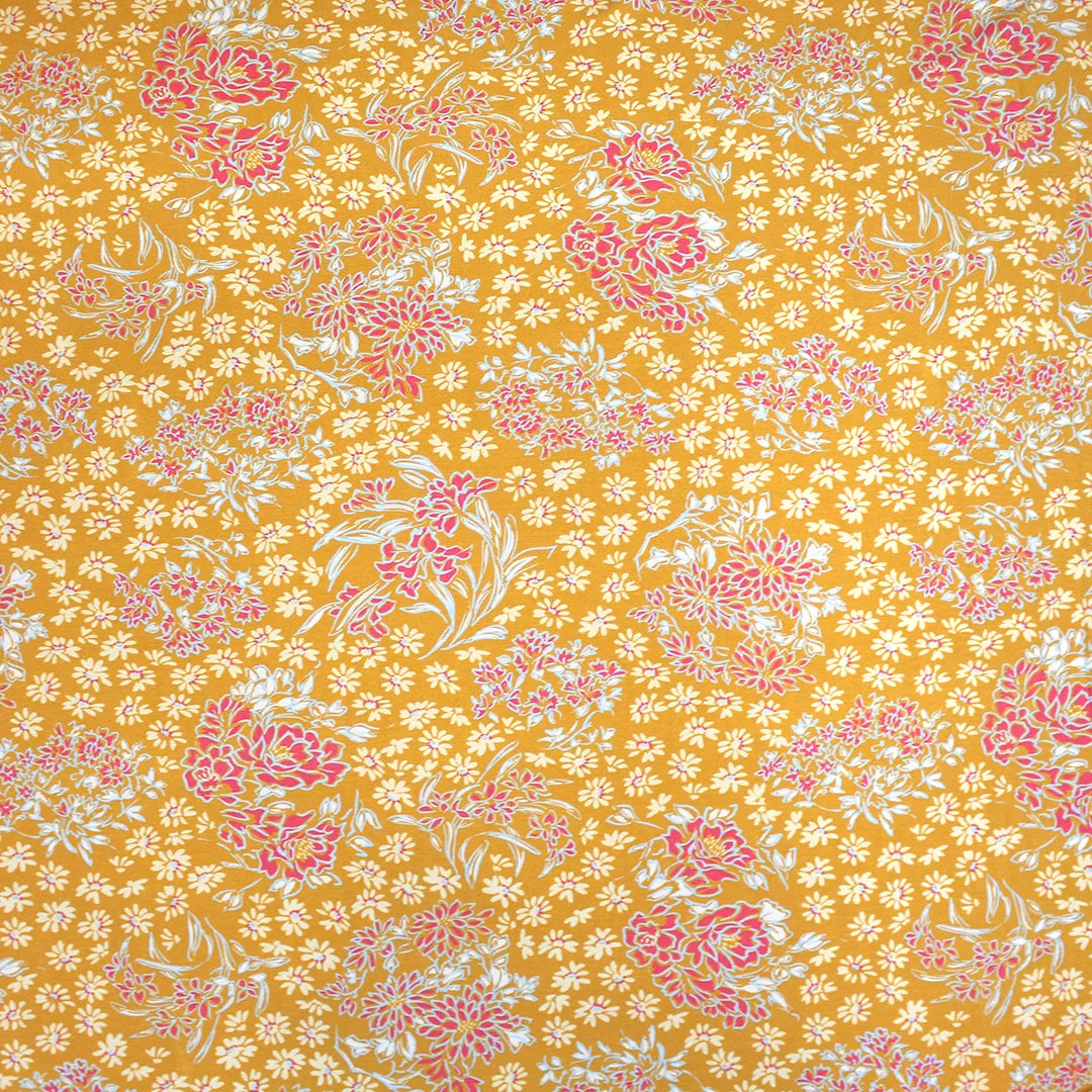 CA designer 'butterscotch blooms' printed rayon/spandex knit