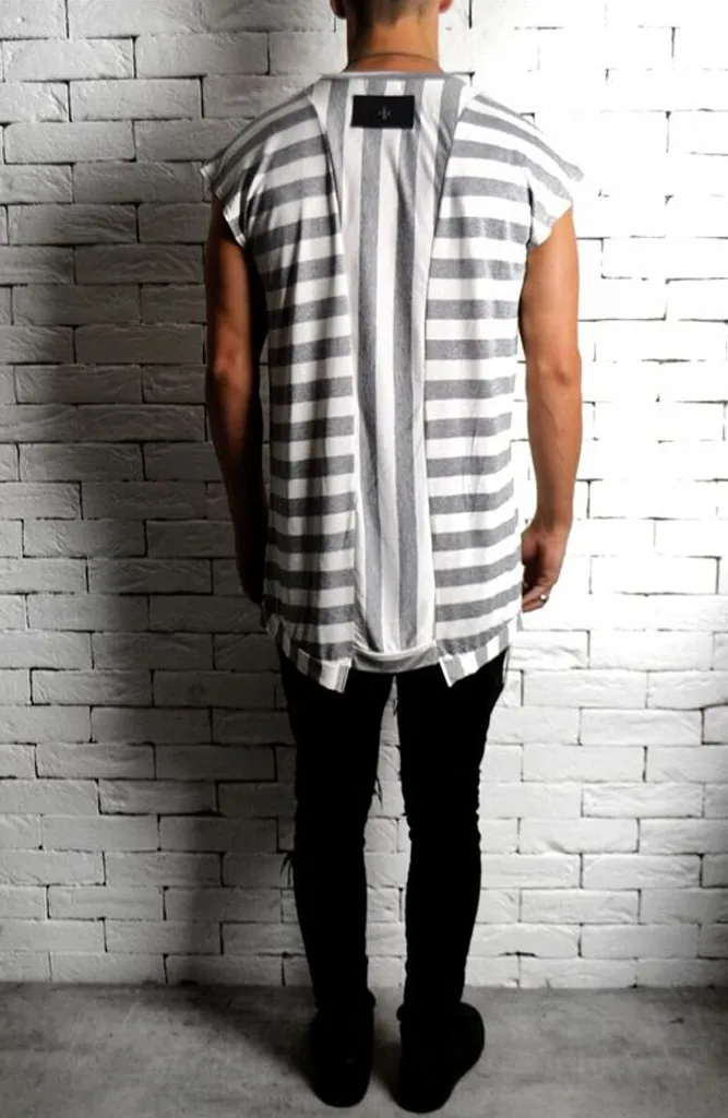 Cap Sleeve T-Shirt - Grey/White Stripe