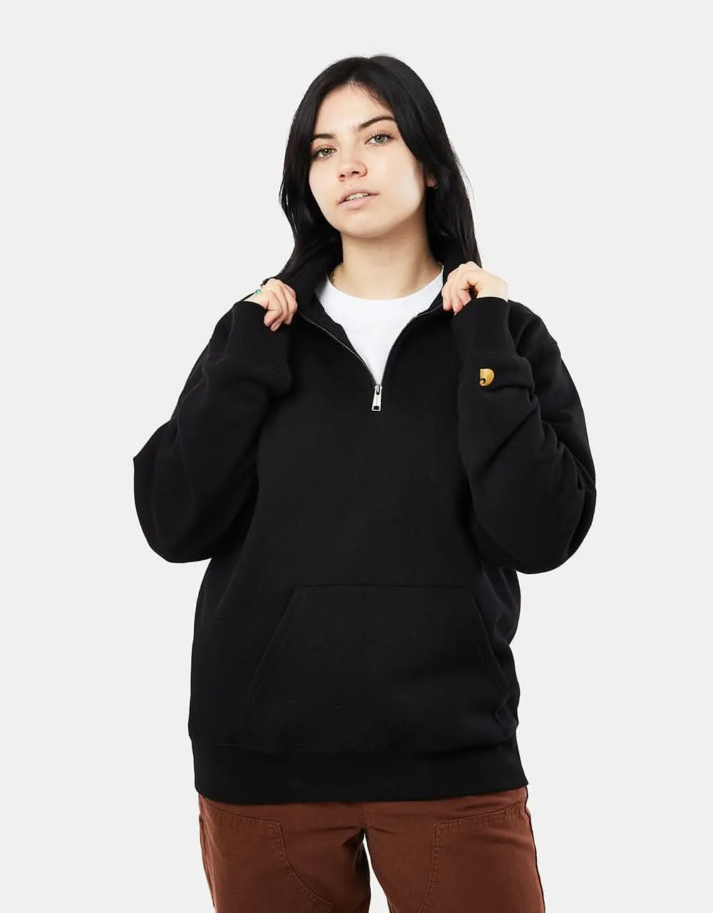 Carhartt WIP Chase Neck Zip Sweatshirt - Black/Gold