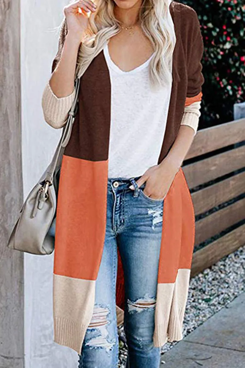 Casual Solid Patchwork Cardigan Collar Cardigans(6 Colors)