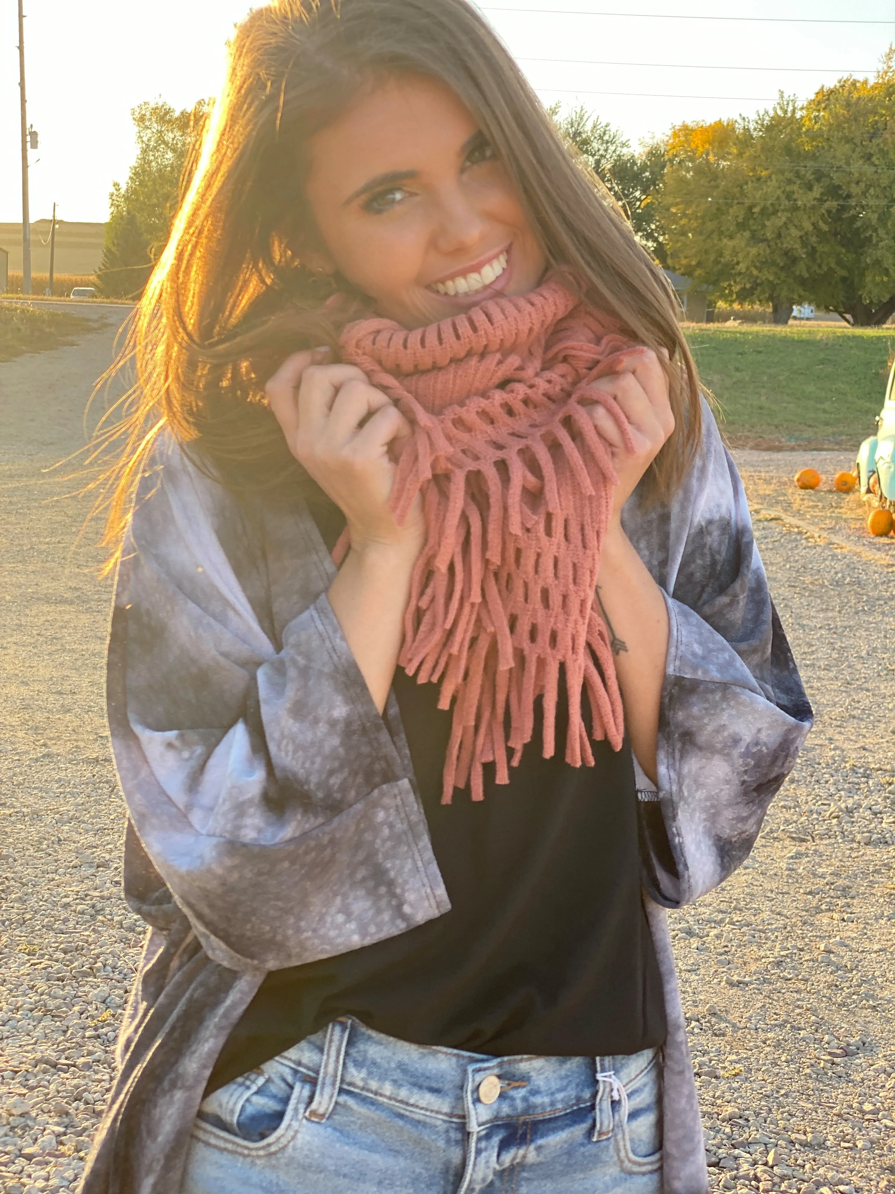 Chenille Fringe Knit Infinity Scarf - Final Sale