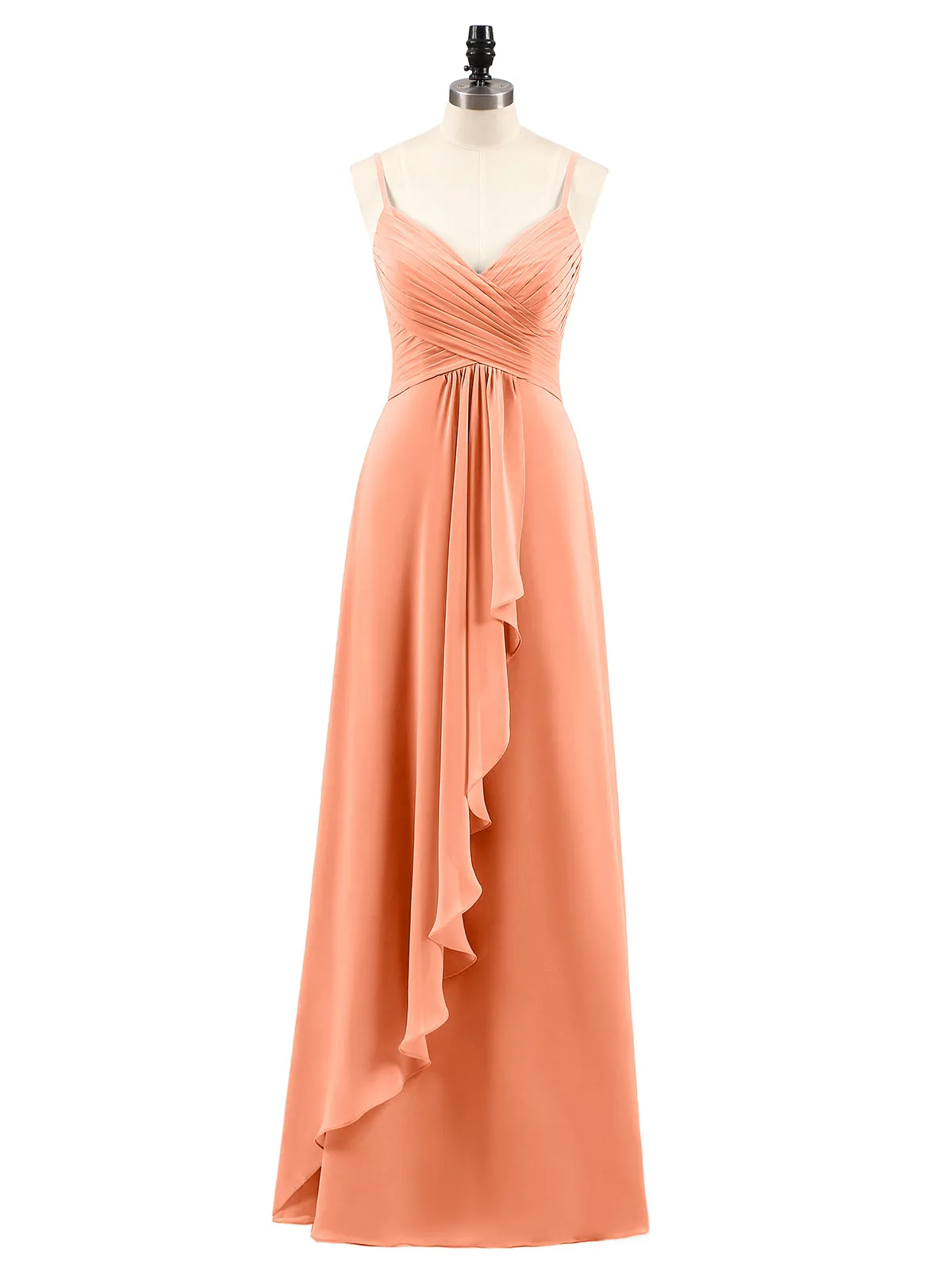 Chiffon Bridesmaid Dresses with Cascade Skirt-Papaya