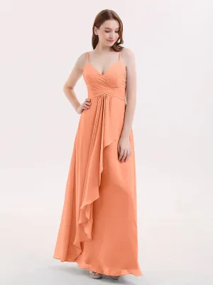 Chiffon Bridesmaid Dresses with Cascade Skirt-Papaya