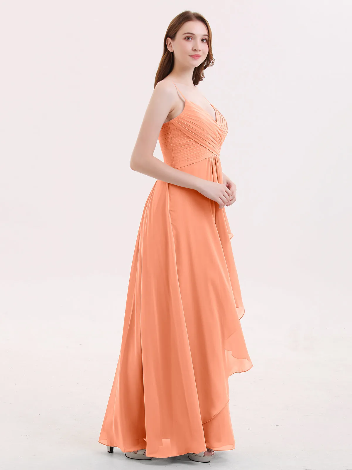 Chiffon Bridesmaid Dresses with Cascade Skirt-Papaya