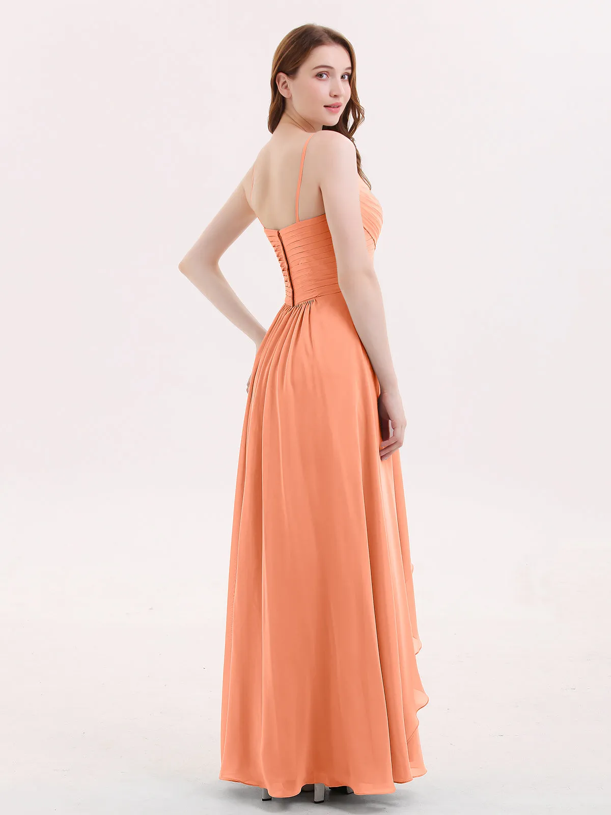 Chiffon Bridesmaid Dresses with Cascade Skirt-Papaya