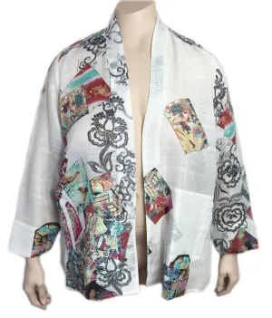 Citron Linen Silk Print Kimono Jacket