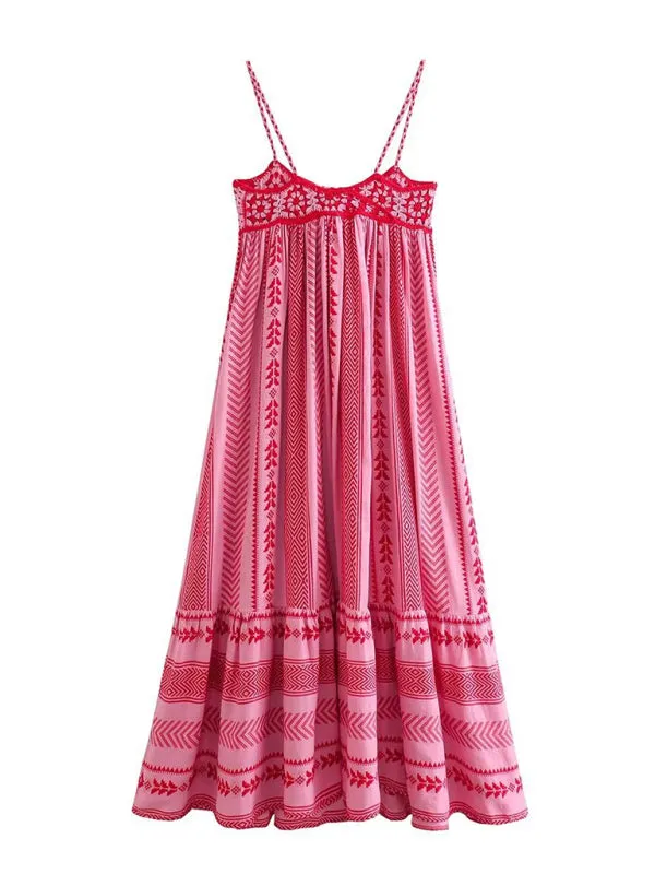 Crochet patchwork knitted ethnic style slip dress