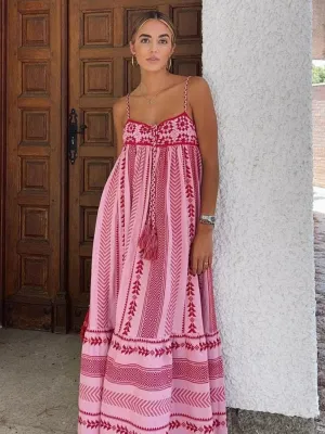 Crochet patchwork knitted ethnic style slip dress