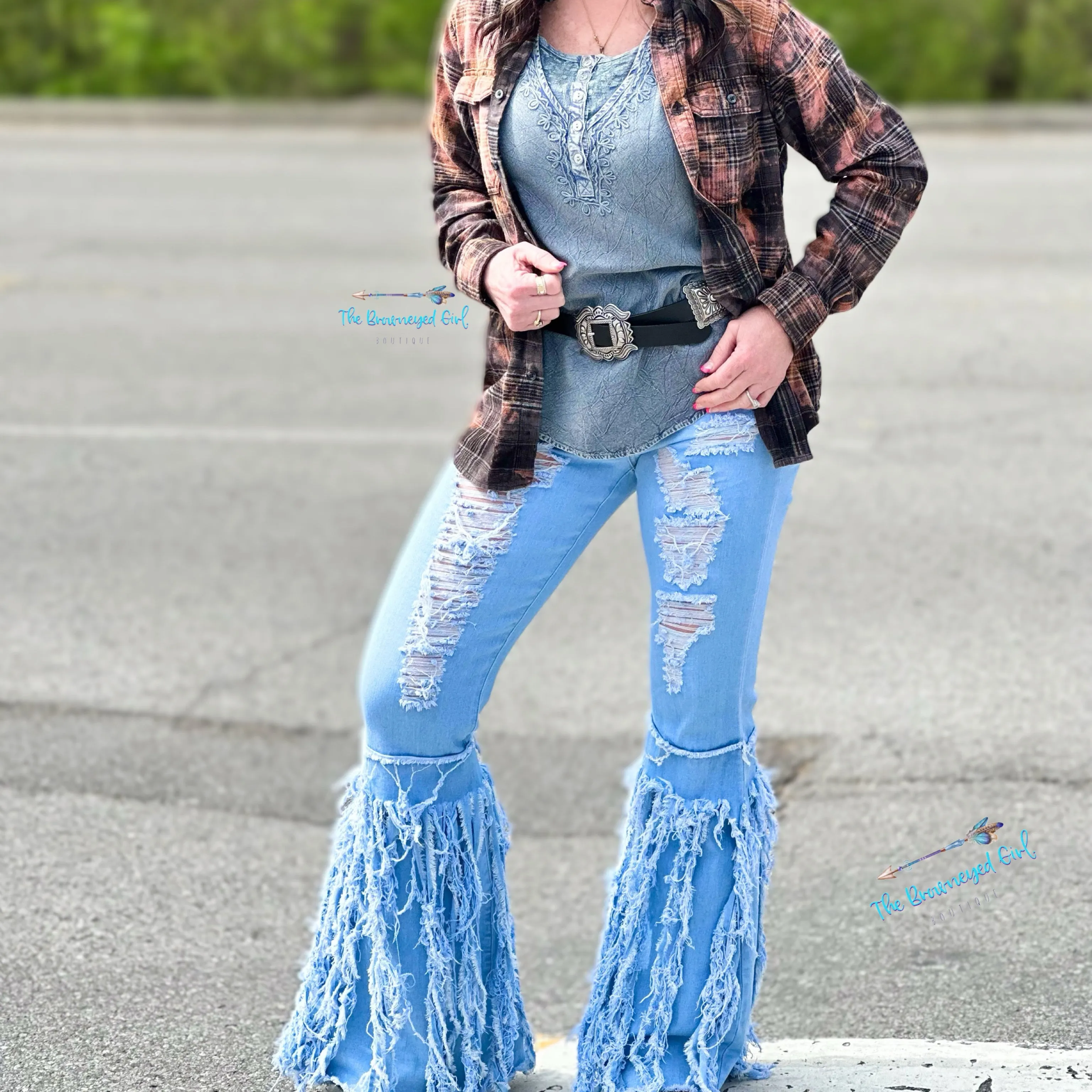 Denim Hippie Distressed Bell Jeans