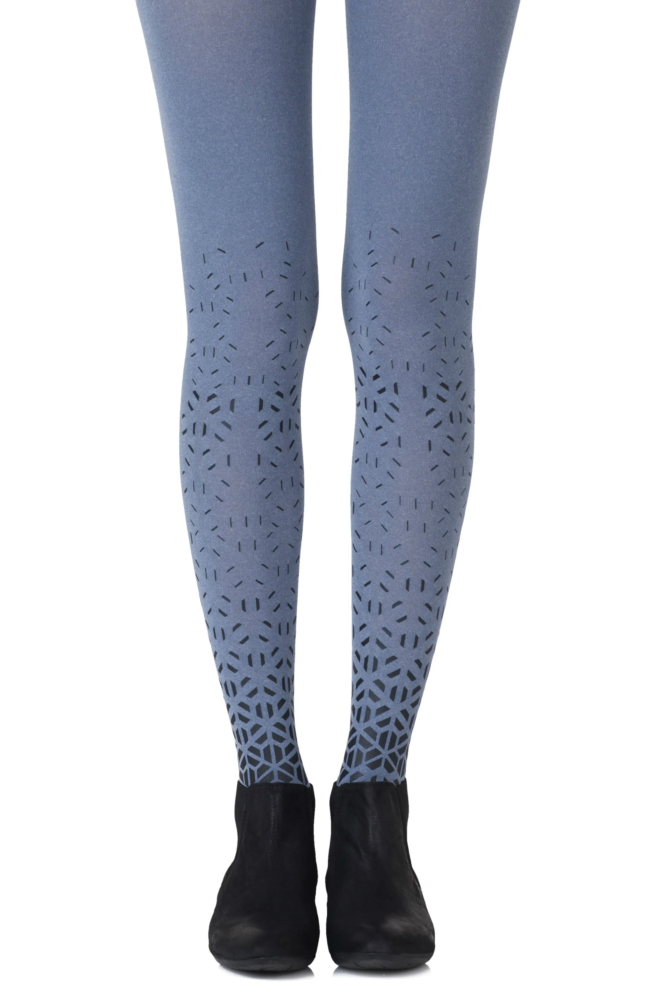 Elegant Black Geometric Prints 120 Denier Opaque Heather Blue Tights