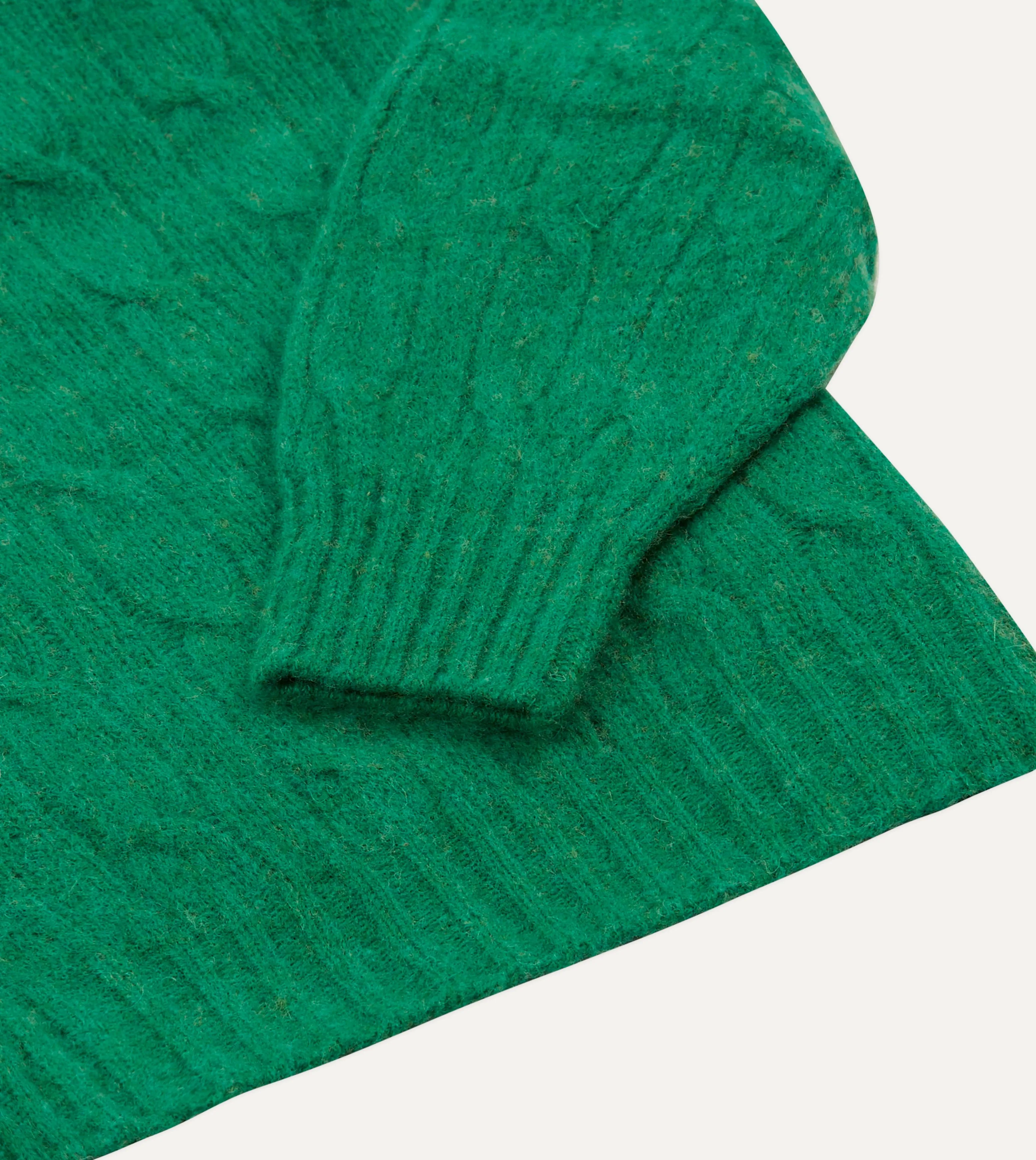 Emerald Green Brushed Cable Knit Shetland Crew Neck Jumper