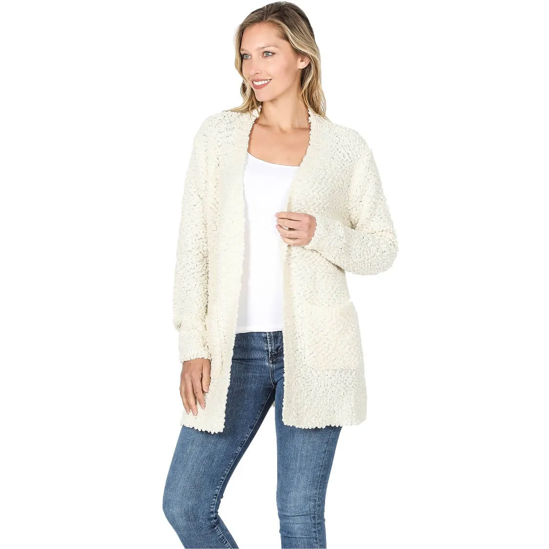 Everyday Open Front Popcorn Cardigan