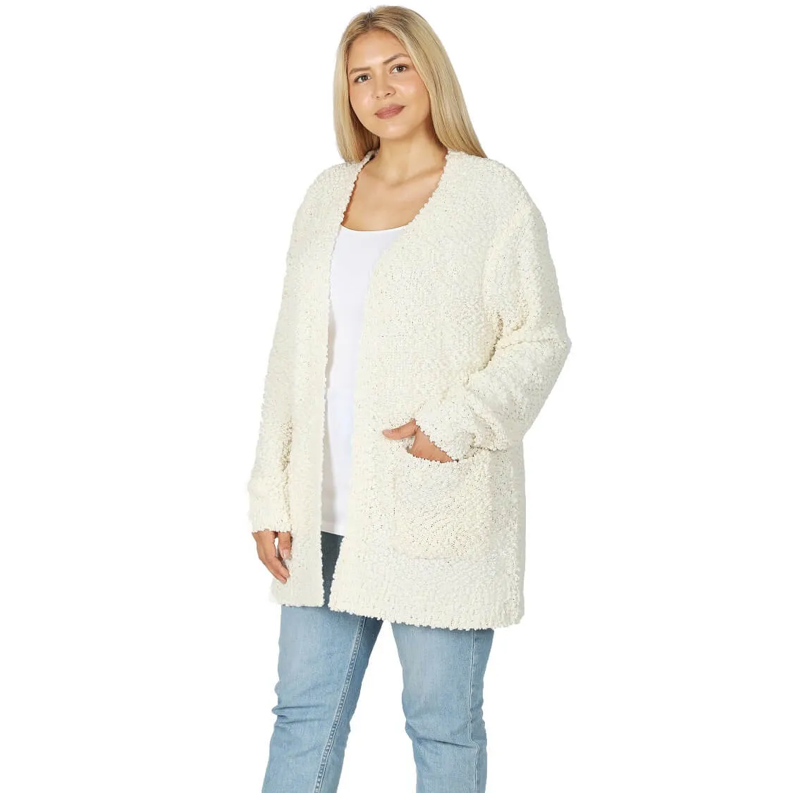 Everyday Open Front Popcorn Cardigan