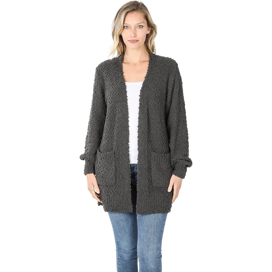 Everyday Open Front Popcorn Cardigan