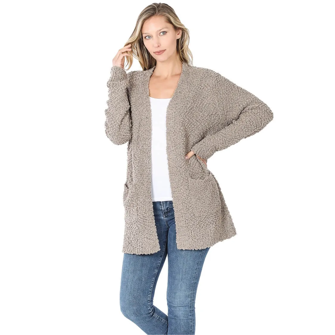 Everyday Open Front Popcorn Cardigan