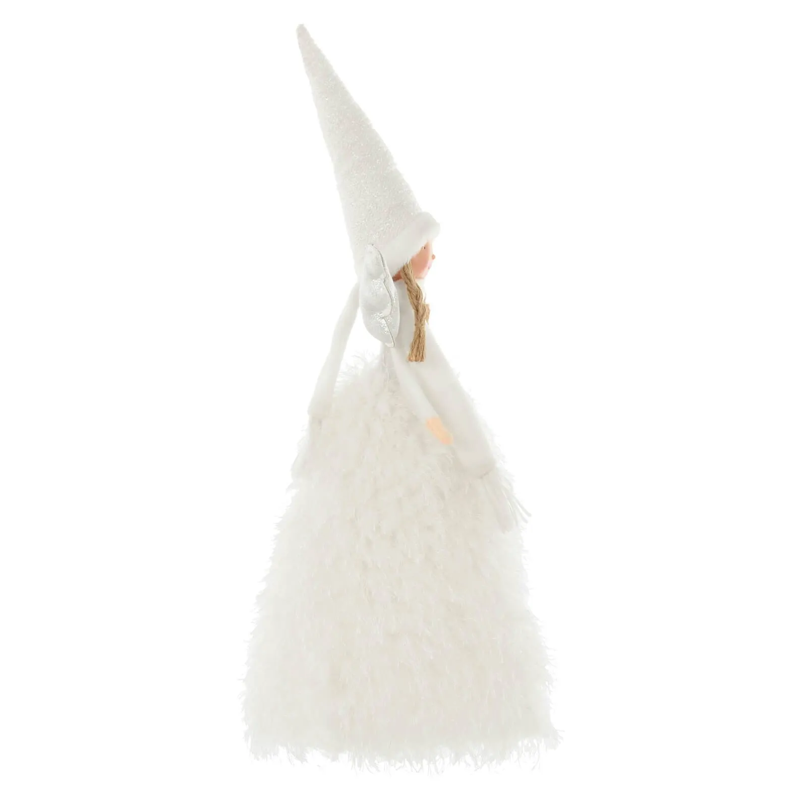 Fabric Christmas Tree Fairy Topper White Silver Long Robe 55cm