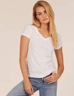 Fitted V Neck Tee, White