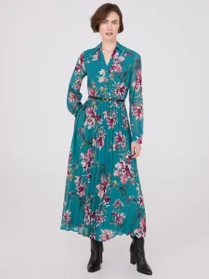 Floral Print Belted Chiffon Dress