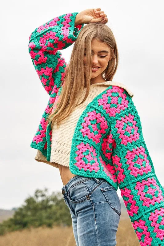 Floral Square Crochet Cardigan by Davi and Dani