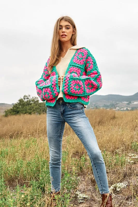 Floral Square Crochet Cardigan by Davi and Dani