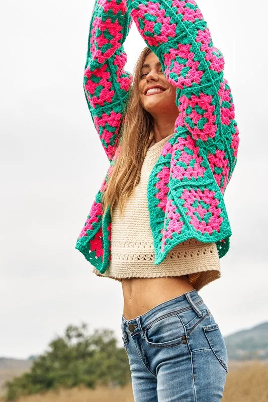 Floral Square Crochet Cardigan by Davi and Dani