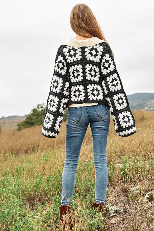 Floral Square Crochet Cardigan by Davi and Dani