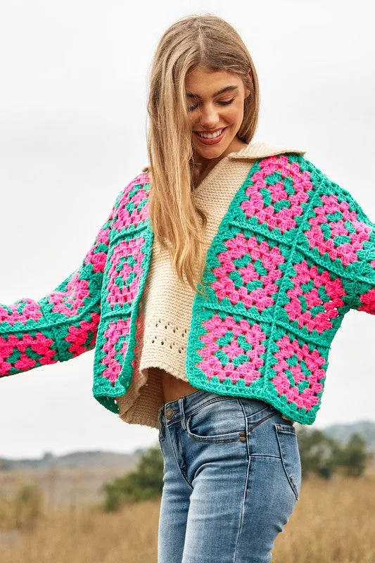 Floral Square Crochet Cardigan by Davi and Dani