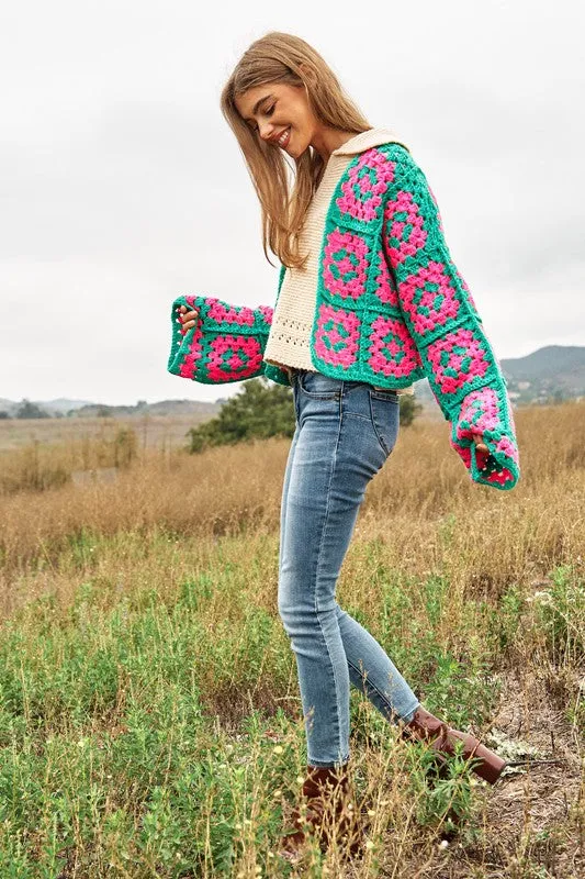 Floral Square Crochet Cardigan by Davi and Dani