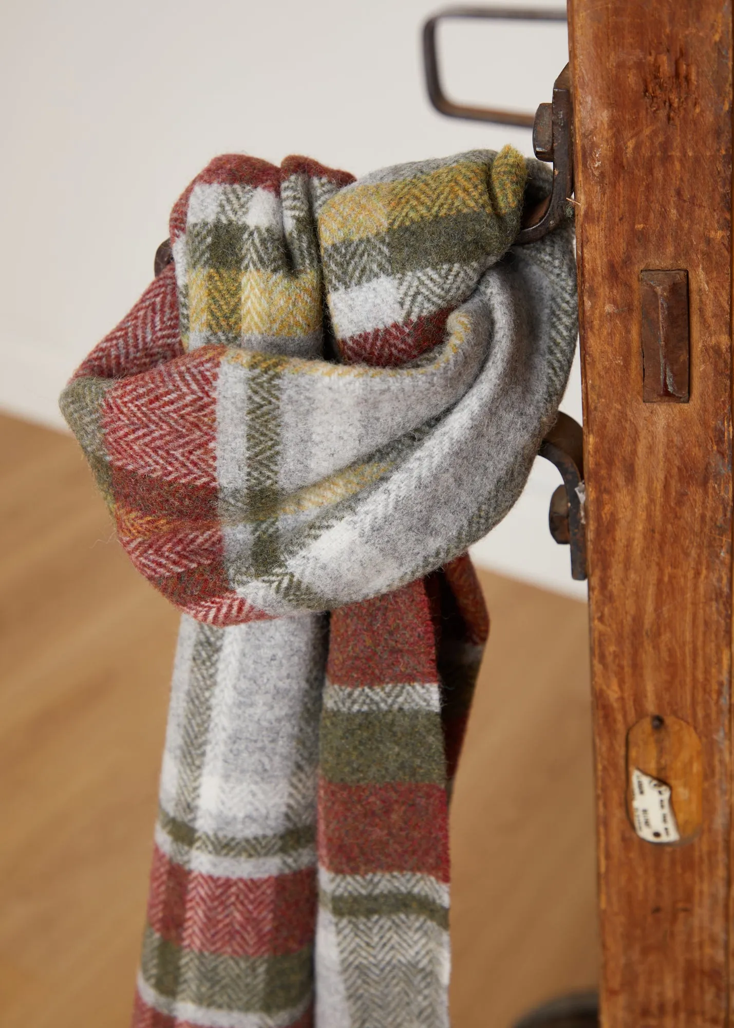 Foxford Rust and Green Tartan Lambswool Scarf