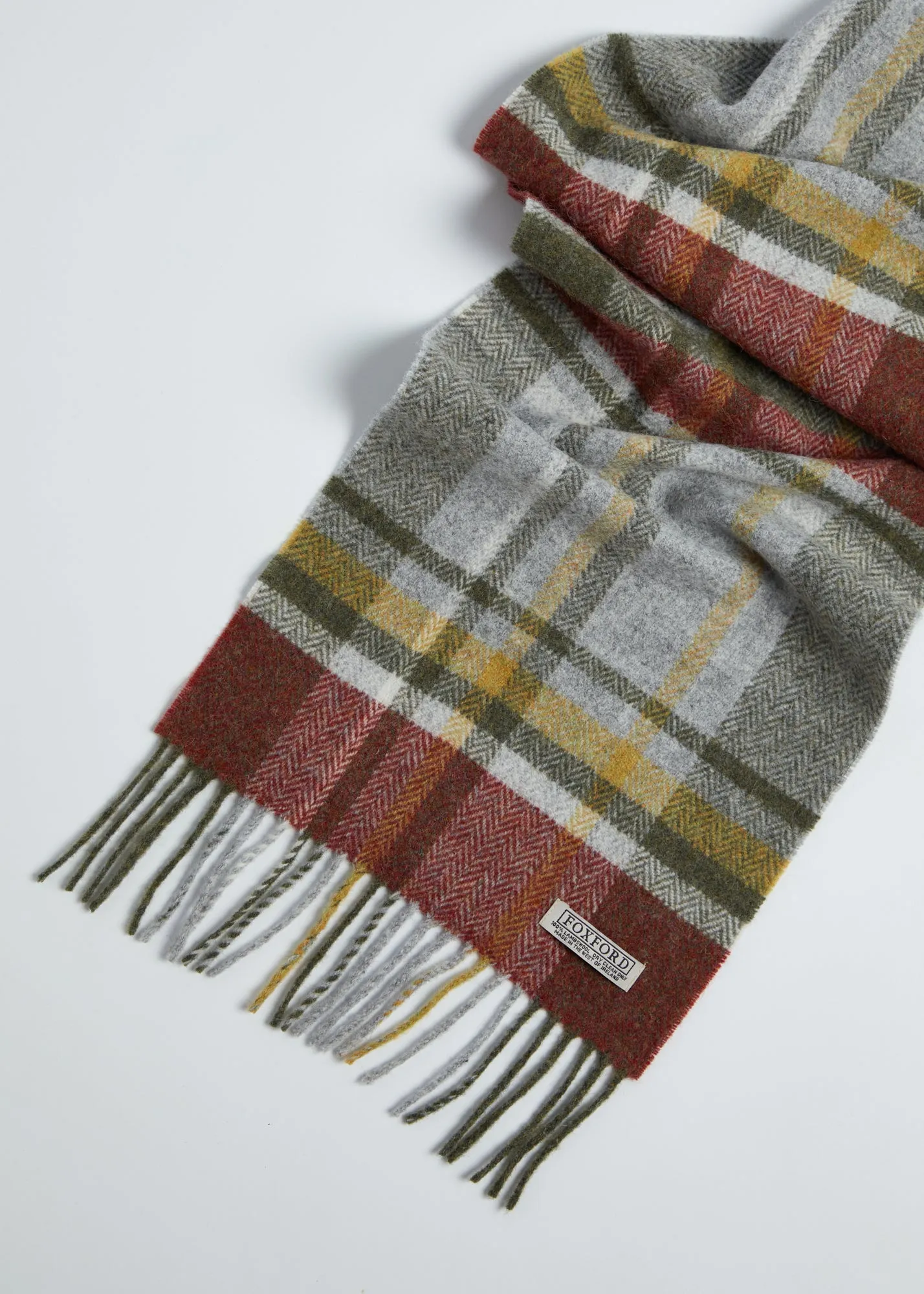 Foxford Rust and Green Tartan Lambswool Scarf