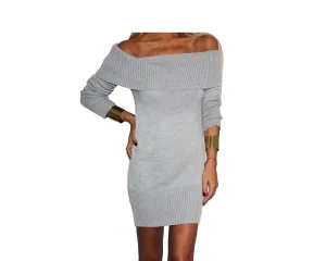 Gray Knit Off the Shoulder Dress - The St. Moritz