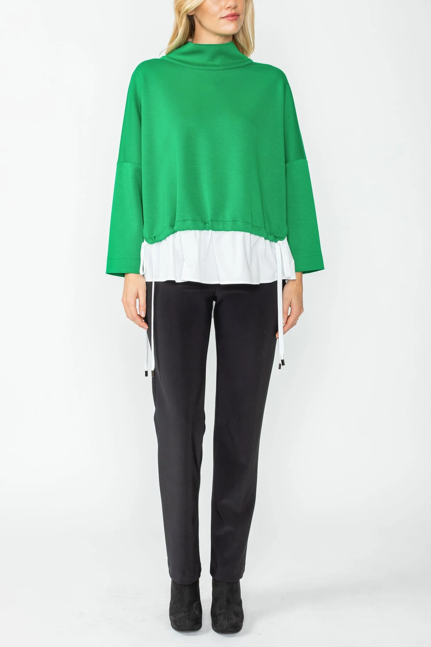 Green High Stand Collar & Shirts Tail Layer Top